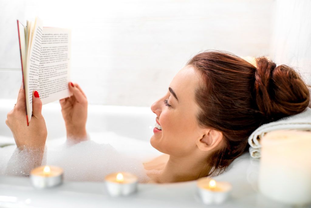 Special needs mom enjoying a bath without interruptions