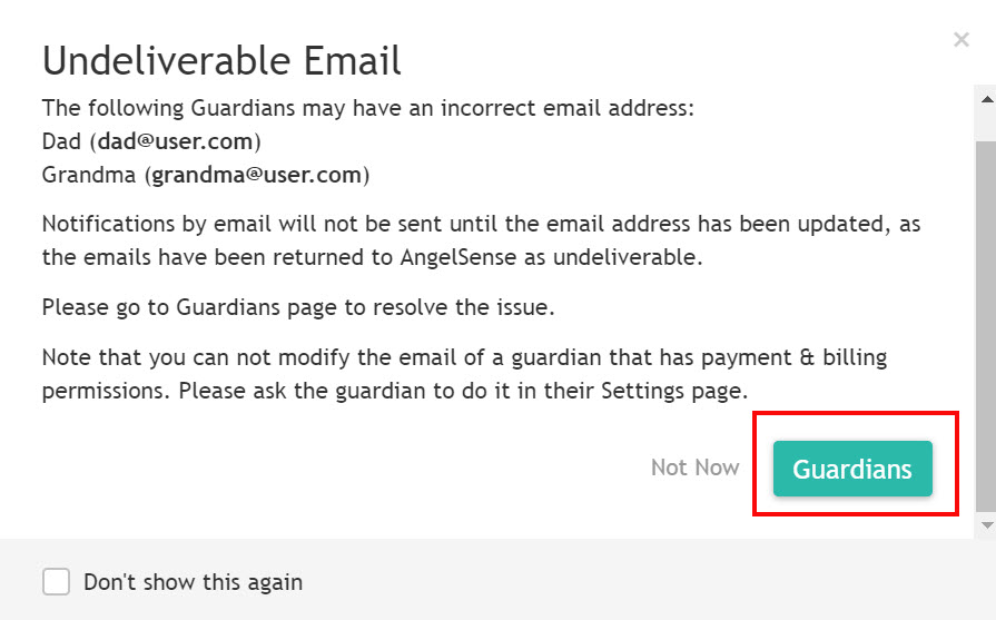 Undeliverable Email AngelSense
